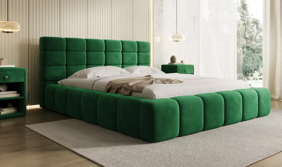 Designer Polsterbett Marshmallow in Samt mit Stauraum