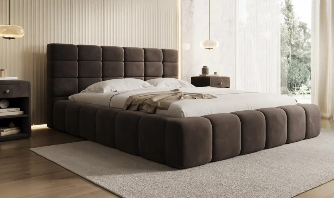Designer Polsterbett Marshmallow in Samt mit Stauraum
