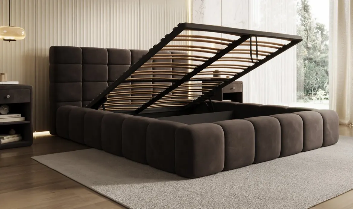 Designer Polsterbett Marshmallow in Samt mit Stauraum