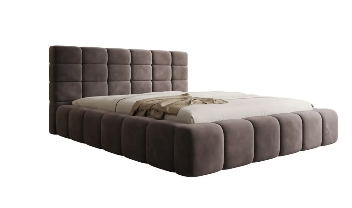 Designer Polsterbett Marshmallow in Samt mit Stauraum
