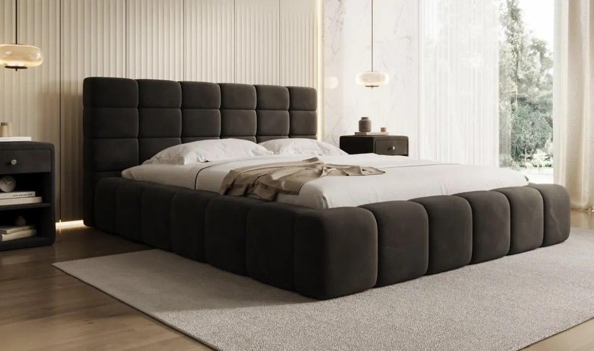 Designer Polsterbett Marshmallow in Samt mit Stauraum
