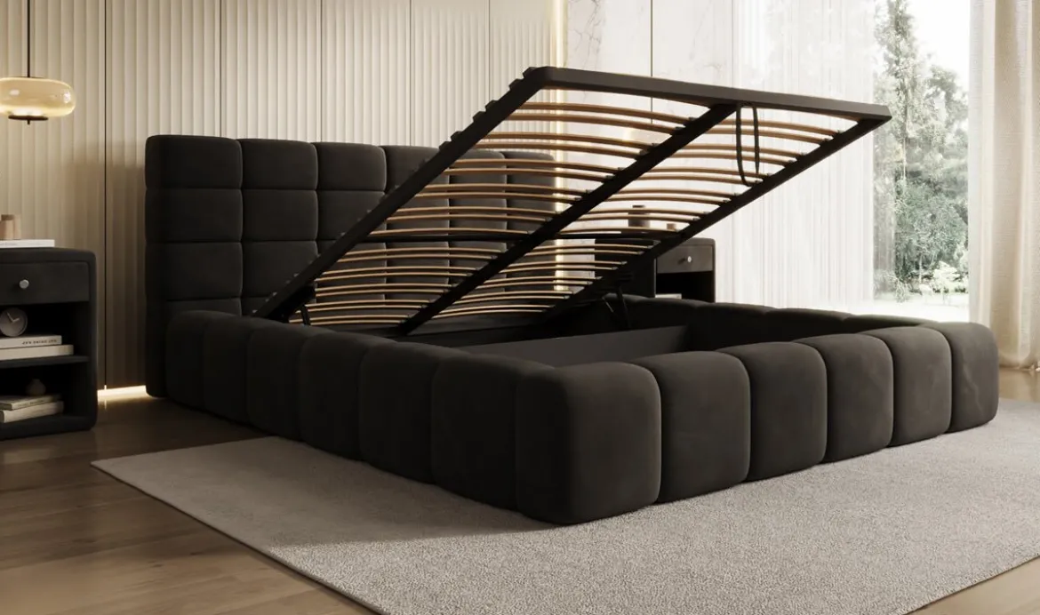 Designer Polsterbett Marshmallow in Samt mit Stauraum