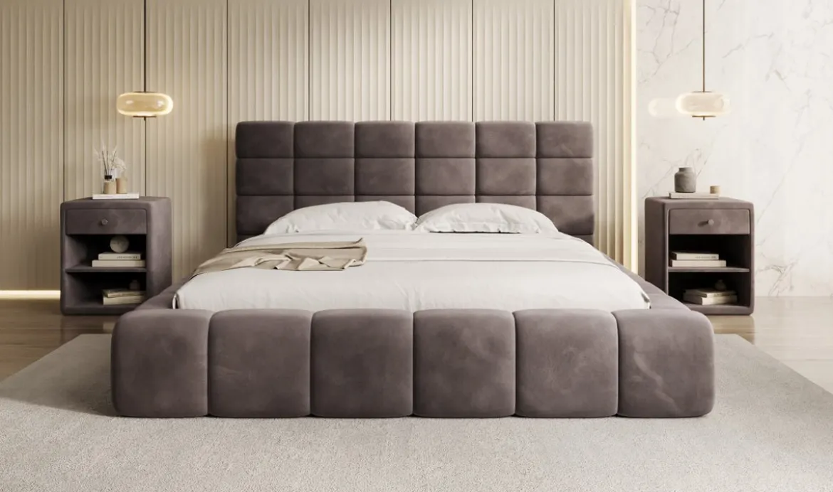 Designer Polsterbett Marshmallow in Samt mit Stauraum