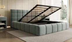 Designer Polsterbett Marshmallow in Strukturstoff mit Stauraum