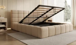 Designer Polsterbett Marshmallow in Teddy Bouclé mit Stauraum