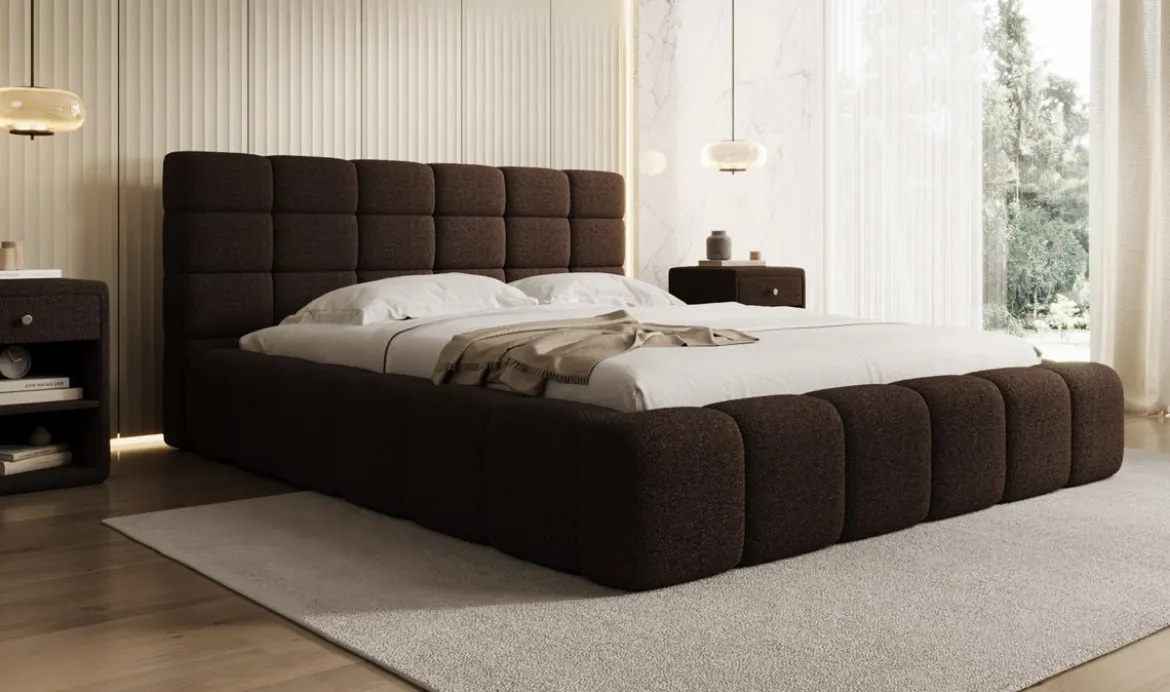 Designer Polsterbett Marshmallow in Teddy Bouclé mit Stauraum