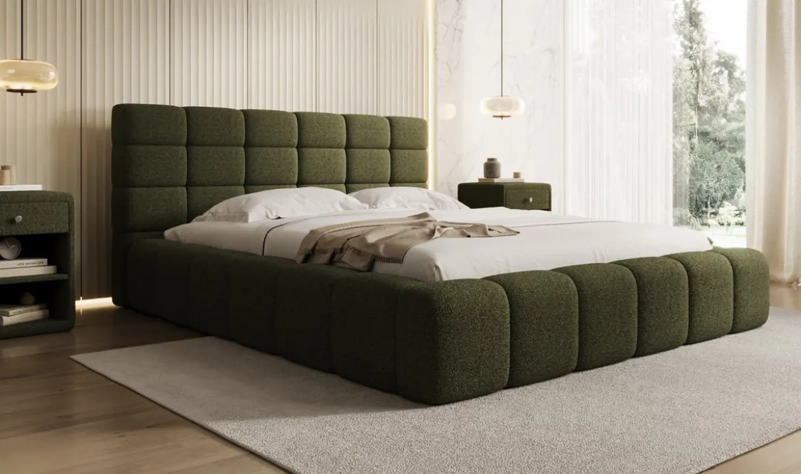 Designer Polsterbett Marshmallow in Teddy Bouclé mit Stauraum