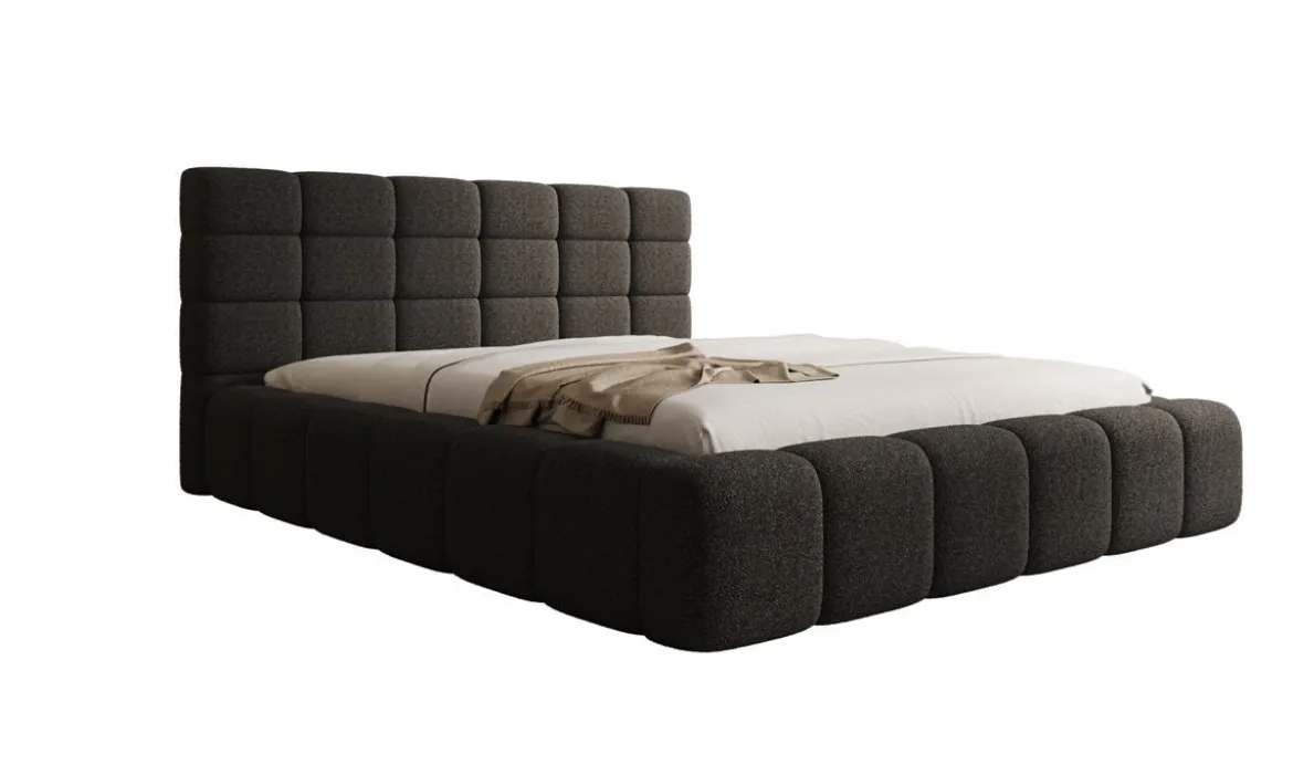 Designer Polsterbett Marshmallow in Teddy Bouclé mit Stauraum