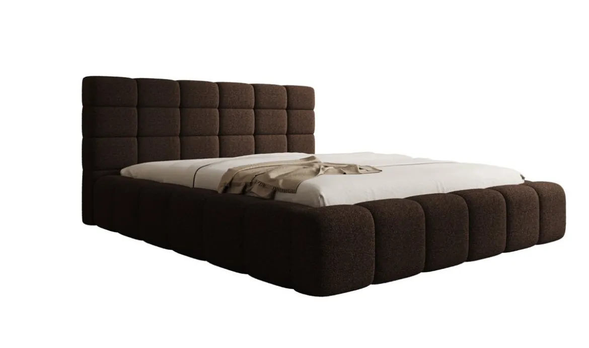 Designer Polsterbett Marshmallow in Teddy Bouclé mit Stauraum