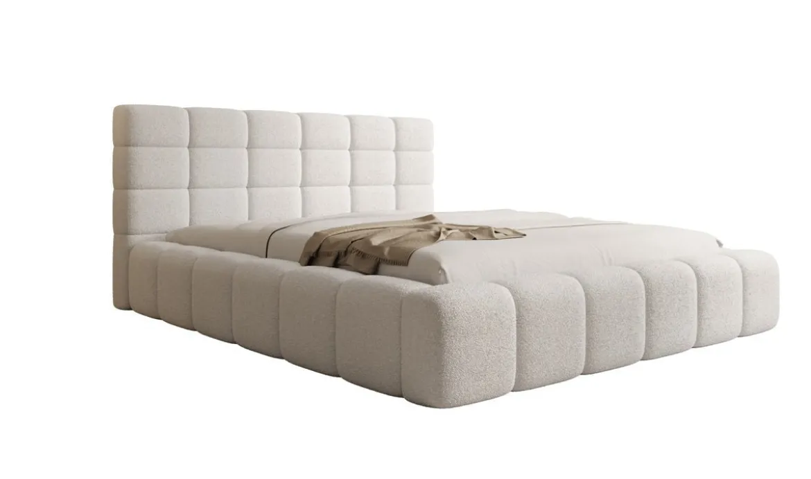 Designer Polsterbett Marshmallow in Teddy Bouclé mit Stauraum