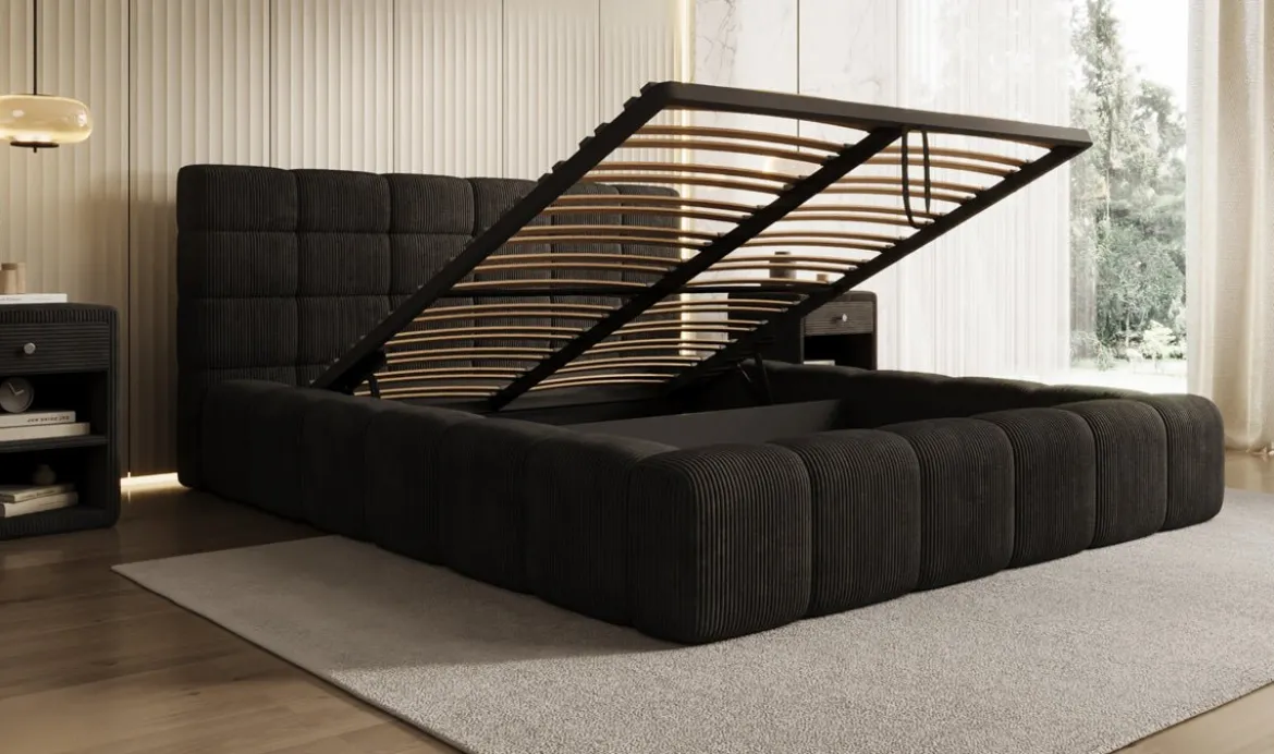 Designer Polsterbett Marshmallow in Cord mit Stauraum