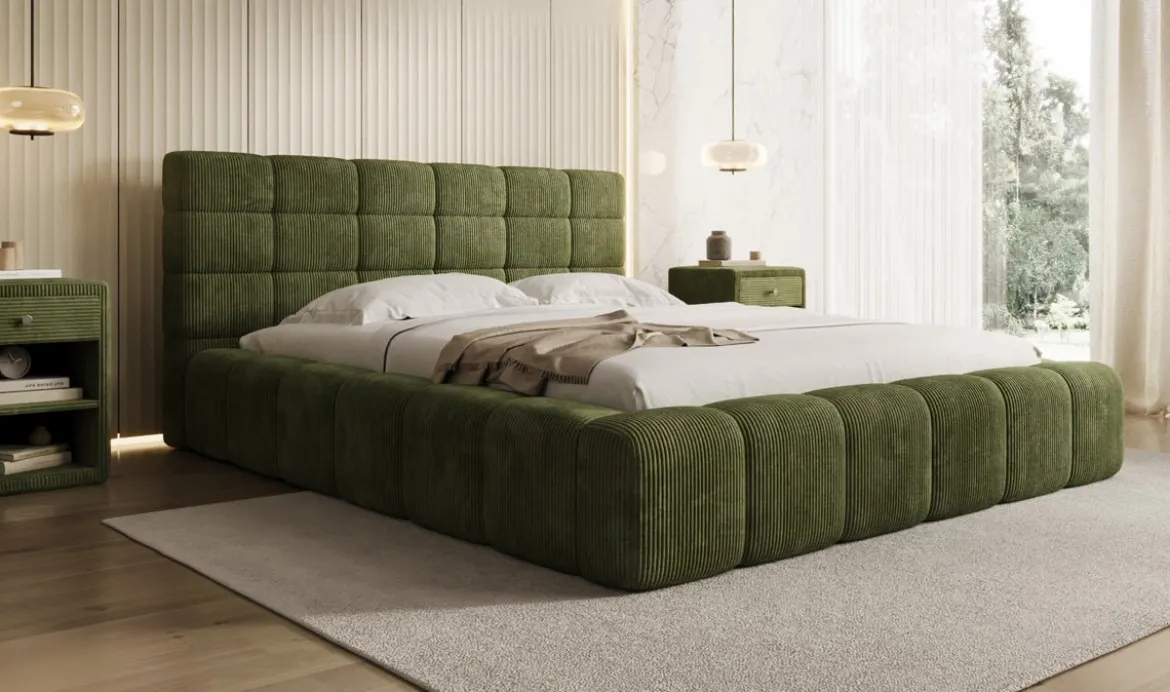 Designer Polsterbett Marshmallow in Cord mit Stauraum