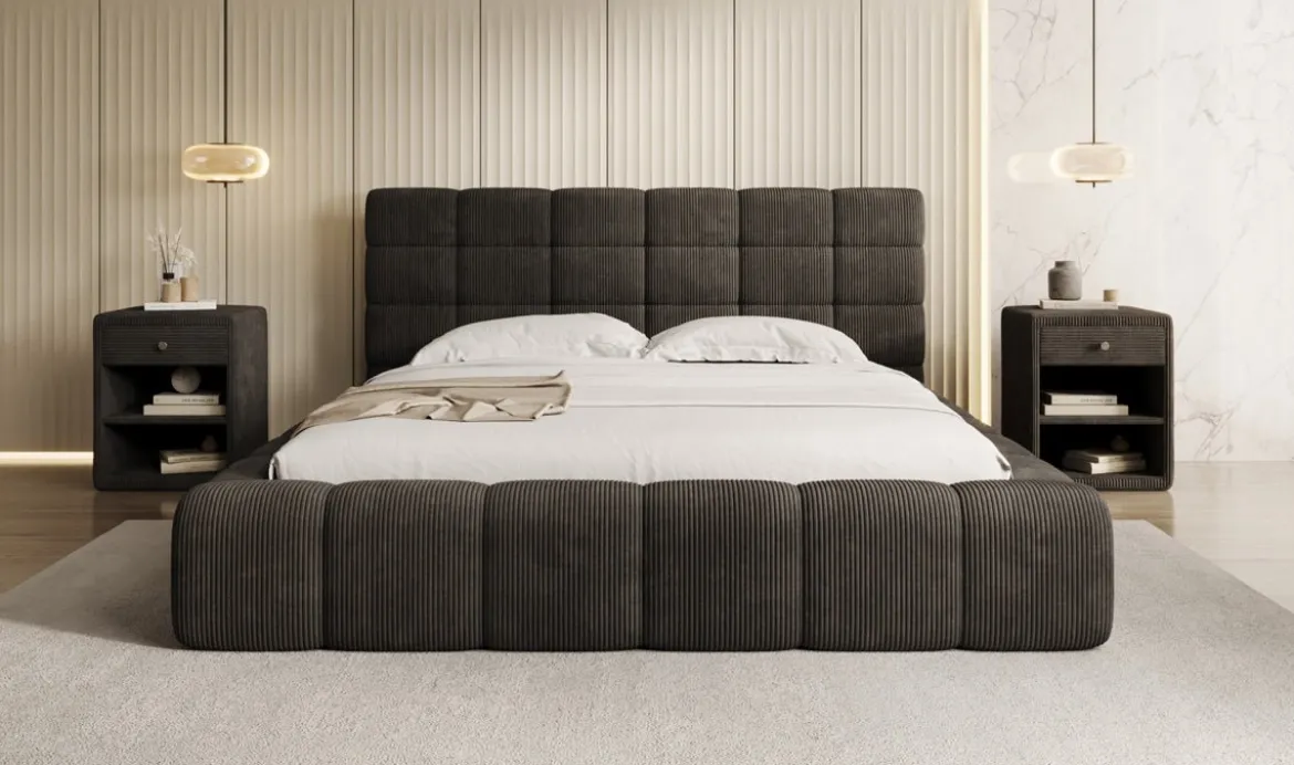 Designer Polsterbett Marshmallow in Cord mit Stauraum