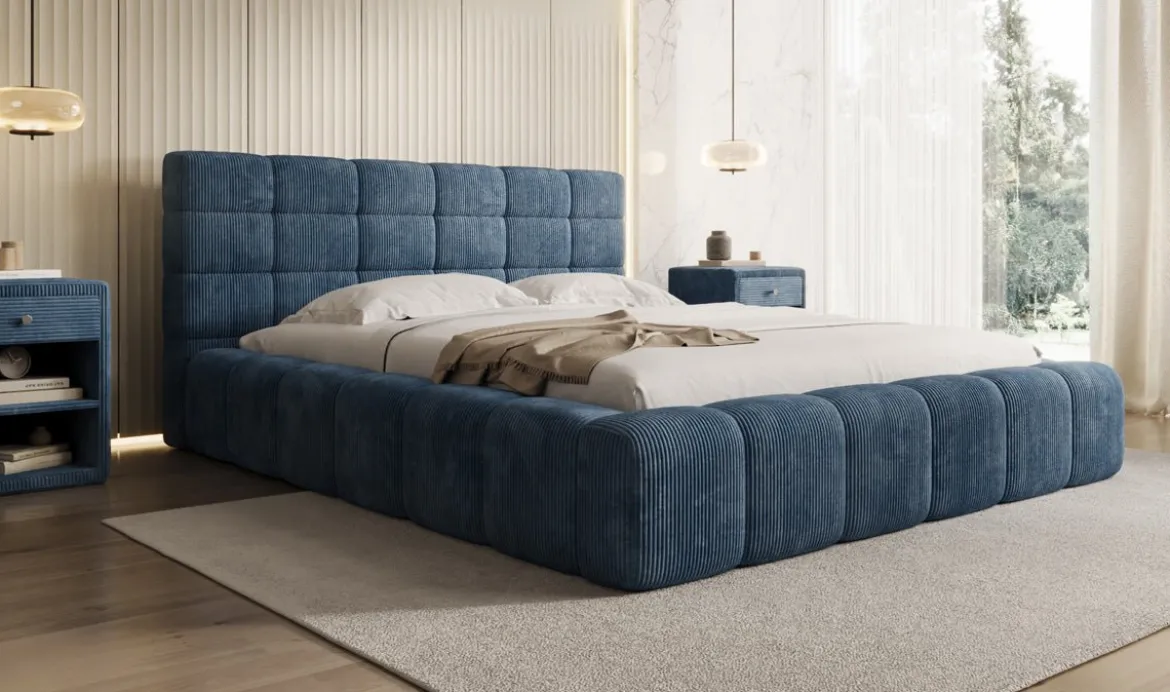 Designer Polsterbett Marshmallow in Cord mit Stauraum