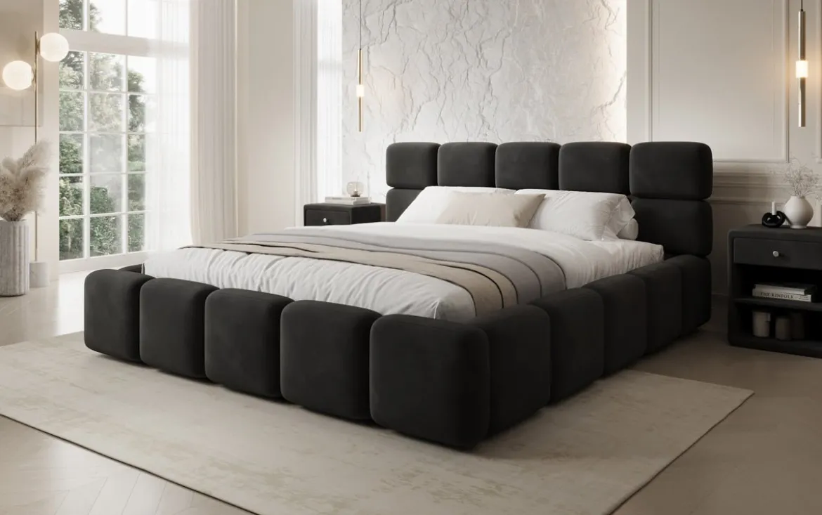 Designer Polsterbett Matilda Samt mit Stauraum