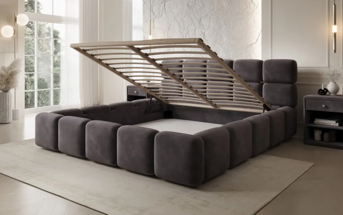 Designer Polsterbett Matilda Samt mit Stauraum