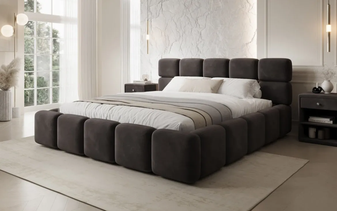 Designer Polsterbett Matilda Samt mit Stauraum