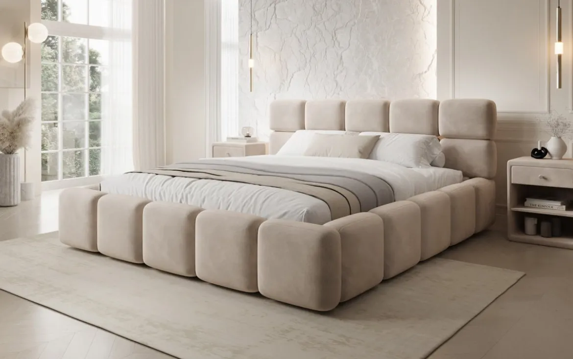 Designer Polsterbett Matilda Samt mit Stauraum