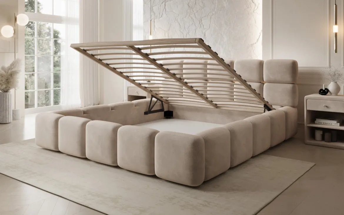 Designer Polsterbett Matilda Samt mit Stauraum