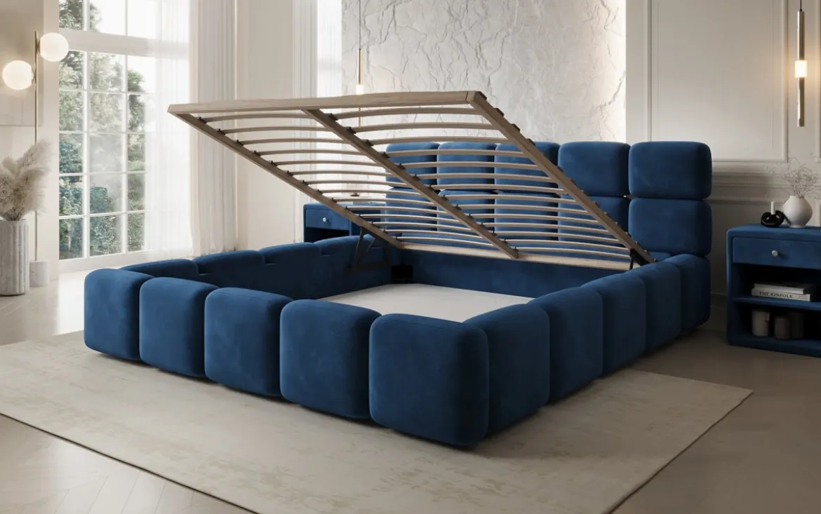 Designer Polsterbett Matilda Samt mit Stauraum