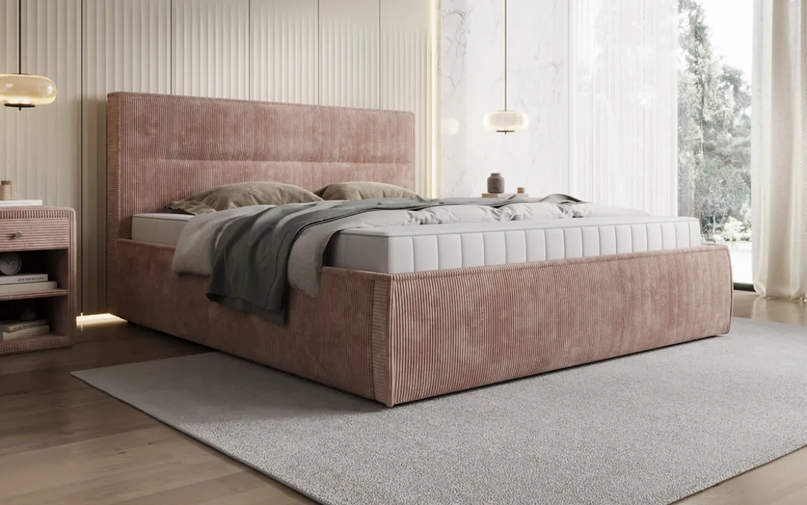 Designer Polsterbett Merry in Cord mit Stauraum