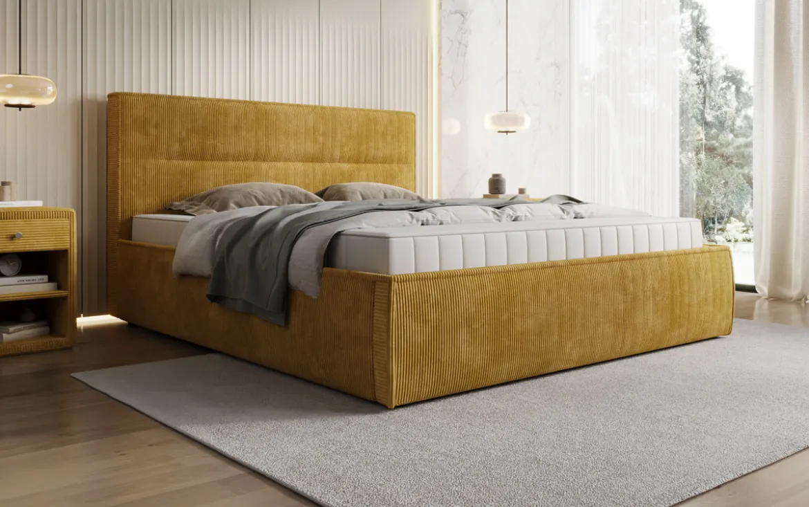 Designer Polsterbett Merry in Cord mit Stauraum