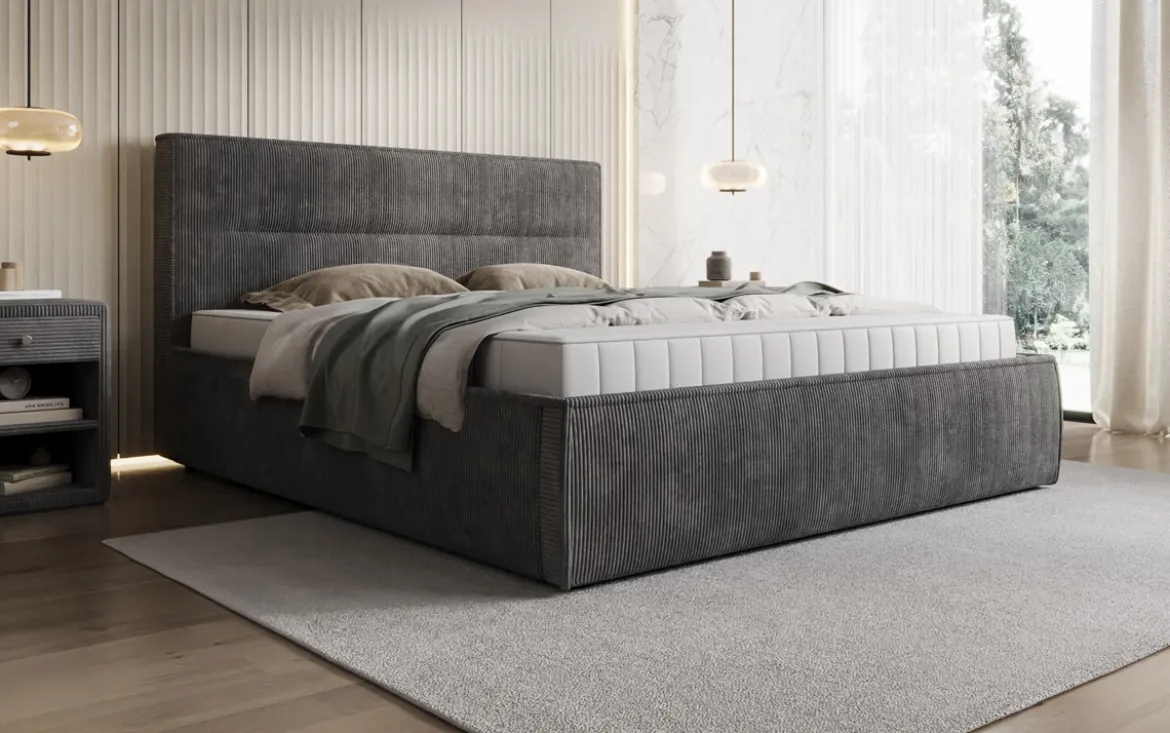 Designer Polsterbett Merry in Cord mit Stauraum