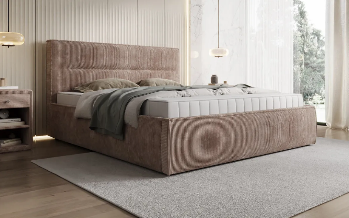 Designer Polsterbett Merry in Cord mit Stauraum