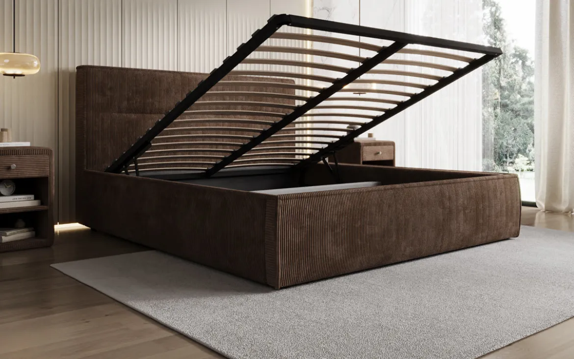Designer Polsterbett Merry in Cord mit Stauraum