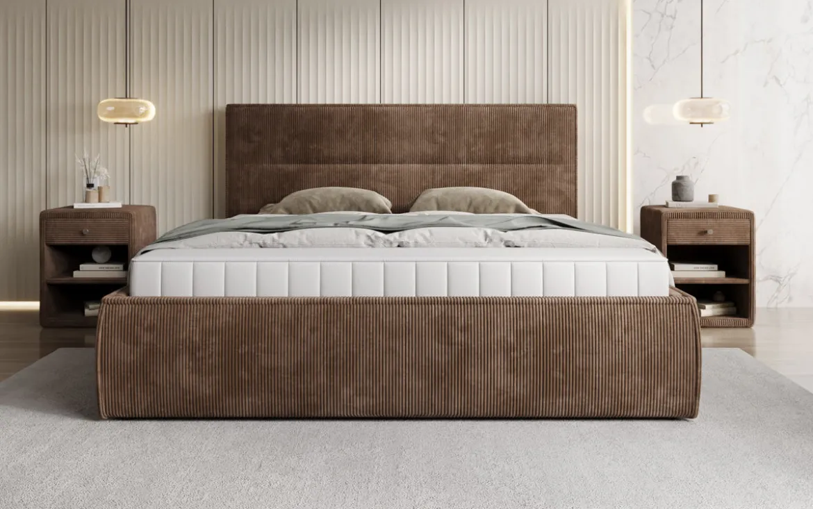 Designer Polsterbett Merry in Cord mit Stauraum