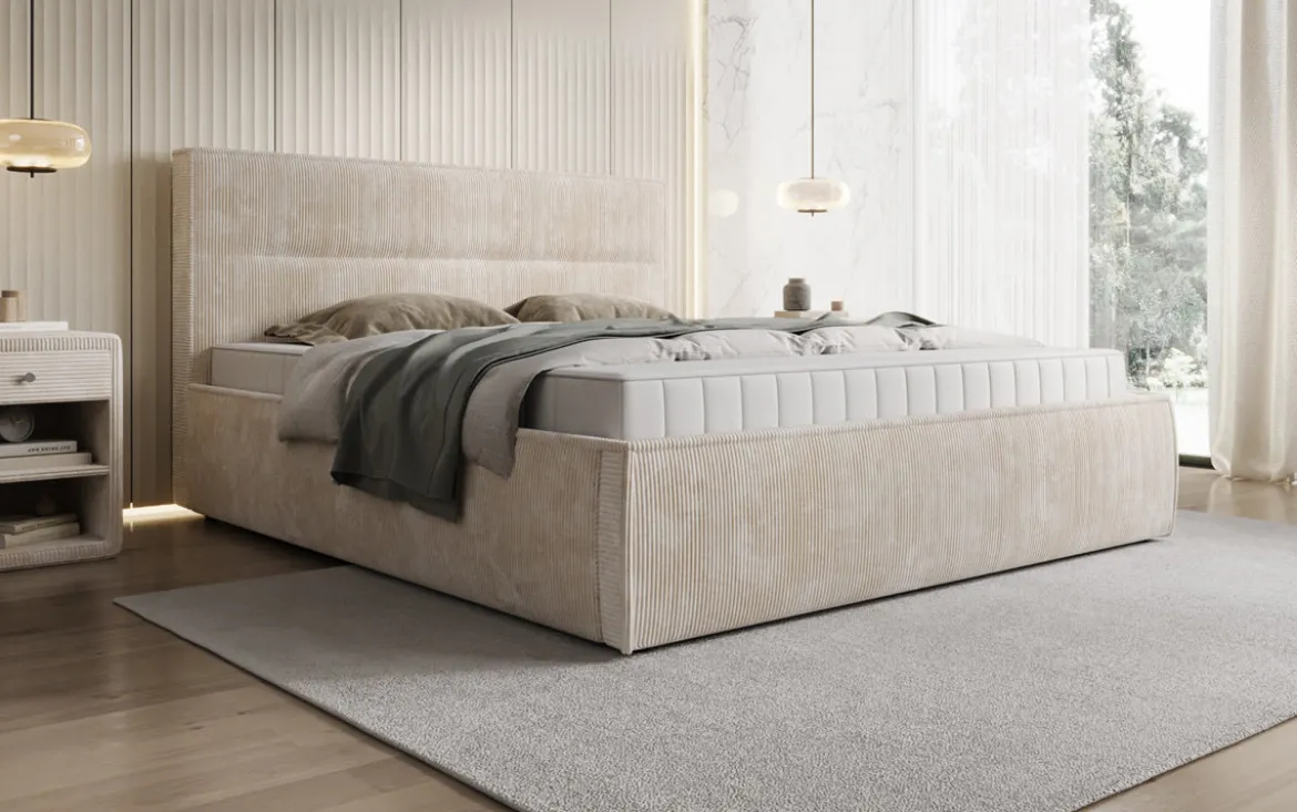 Designer Polsterbett Merry in Cord mit Stauraum