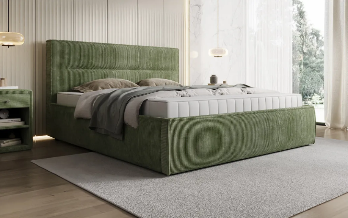 Designer Polsterbett Merry in Cord mit Stauraum