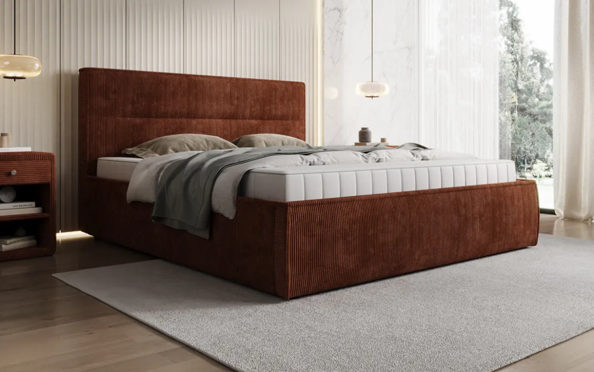 Designer Polsterbett Merry in Cord mit Stauraum