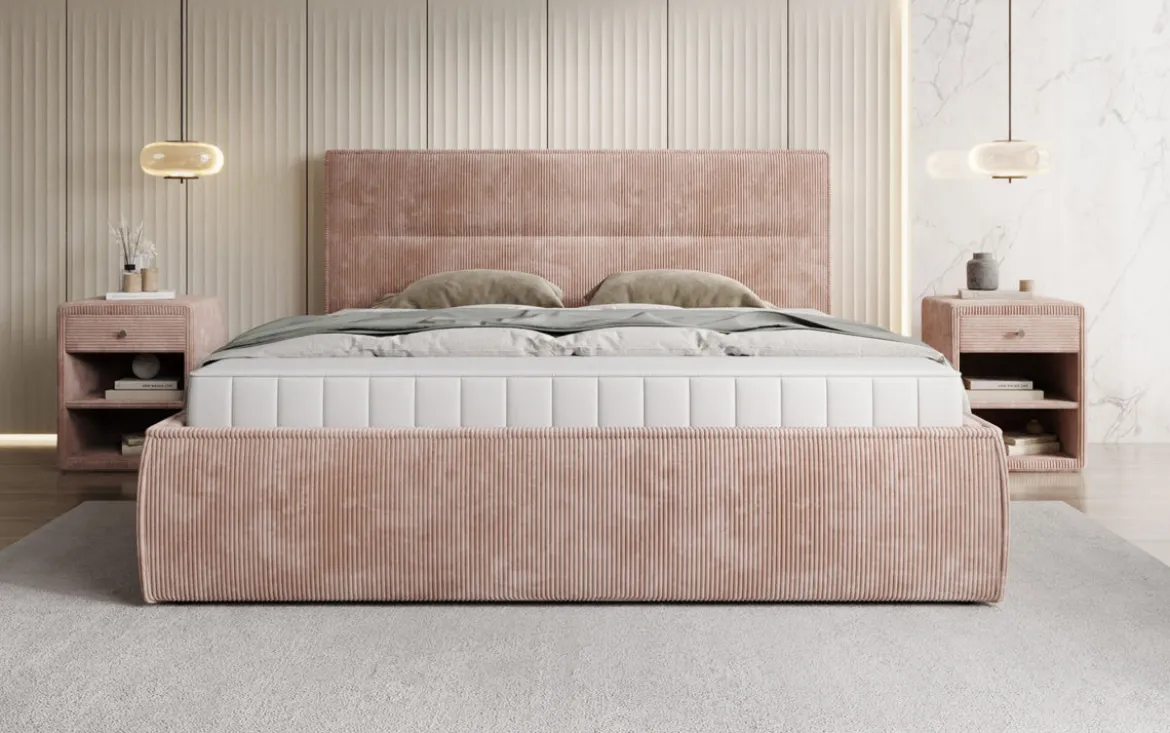 Designer Polsterbett Merry in Cord mit Stauraum