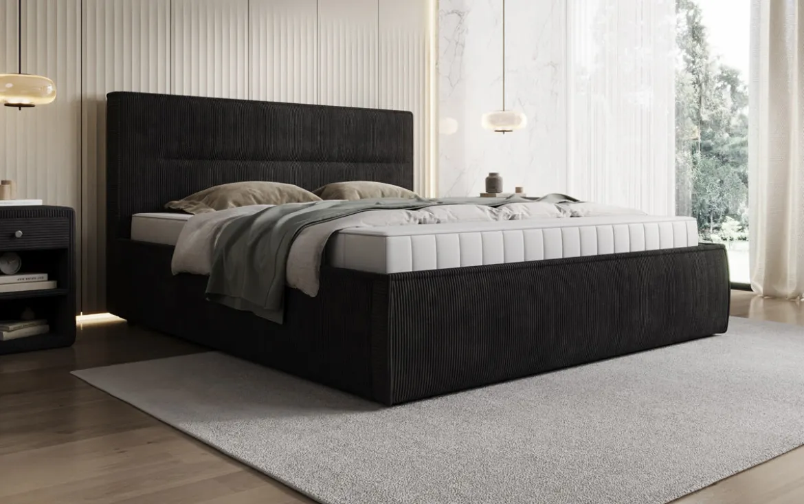 Designer Polsterbett Merry in Cord mit Stauraum