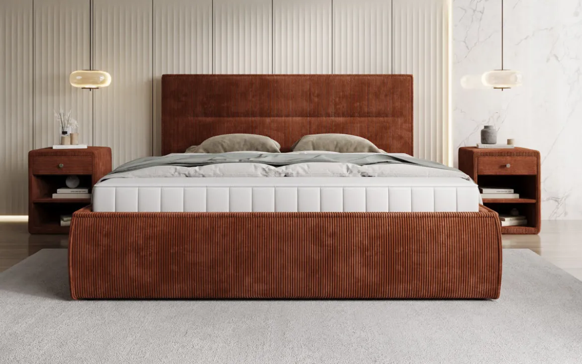 Designer Polsterbett Merry in Cord mit Stauraum