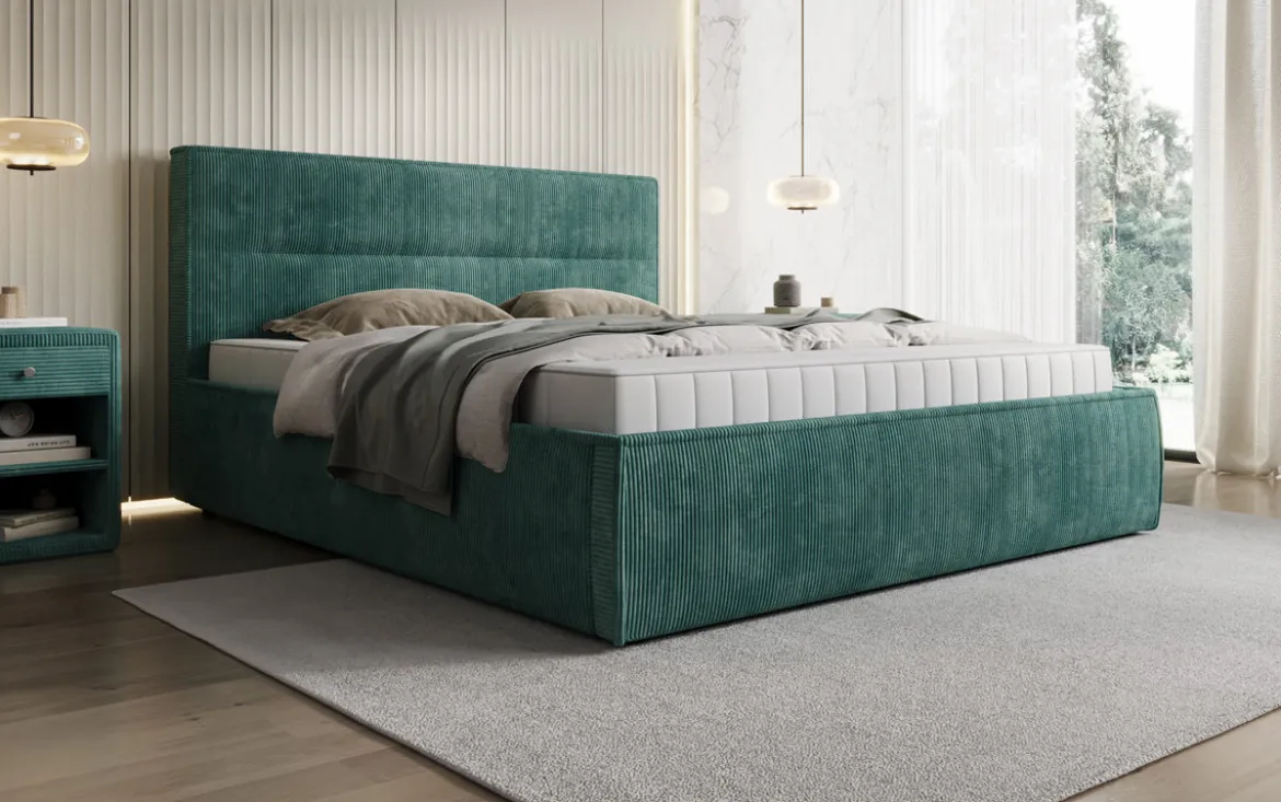 Designer Polsterbett Merry in Cord mit Stauraum