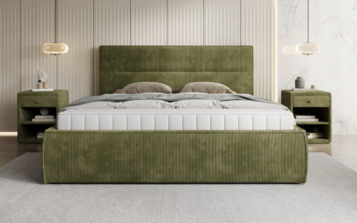 Designer Polsterbett Merry in Cord mit Stauraum
