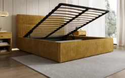 Designer Polsterbett Merry in Cord mit Stauraum