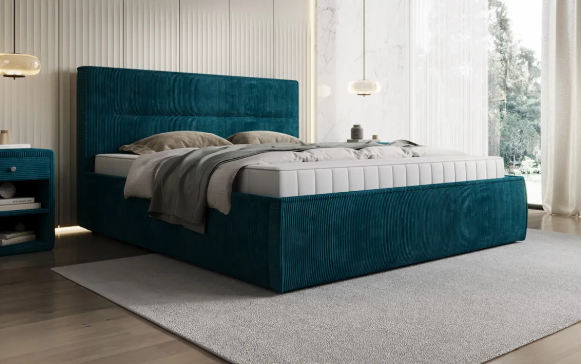 Designer Polsterbett Merry in Cord mit Stauraum