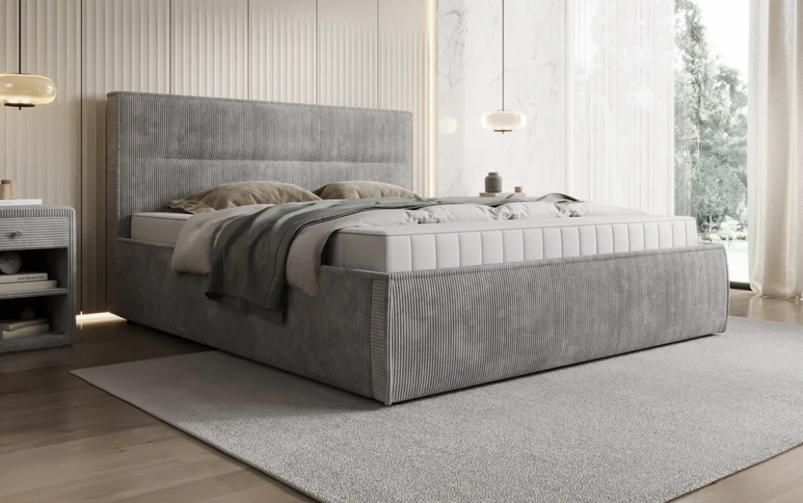 Designer Polsterbett Merry in Cord mit Stauraum