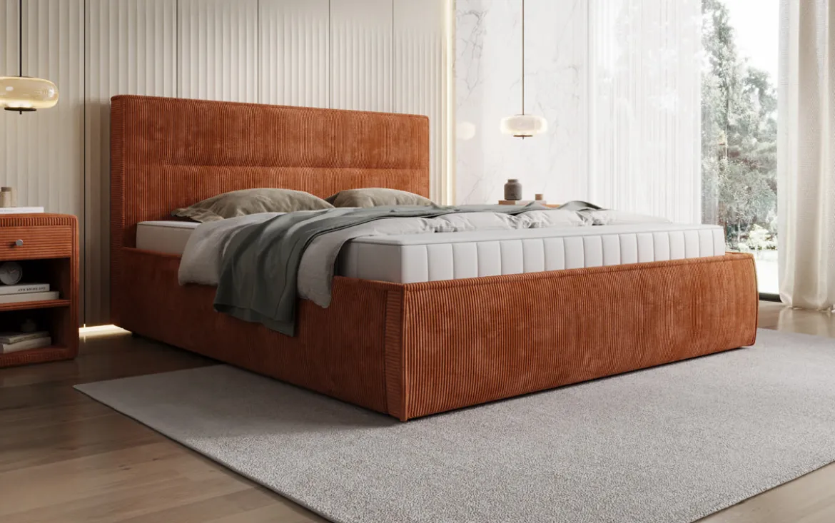 Designer Polsterbett Merry in Cord mit Stauraum