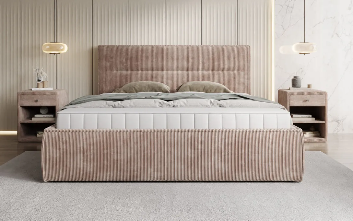 Designer Polsterbett Merry in Cord mit Stauraum