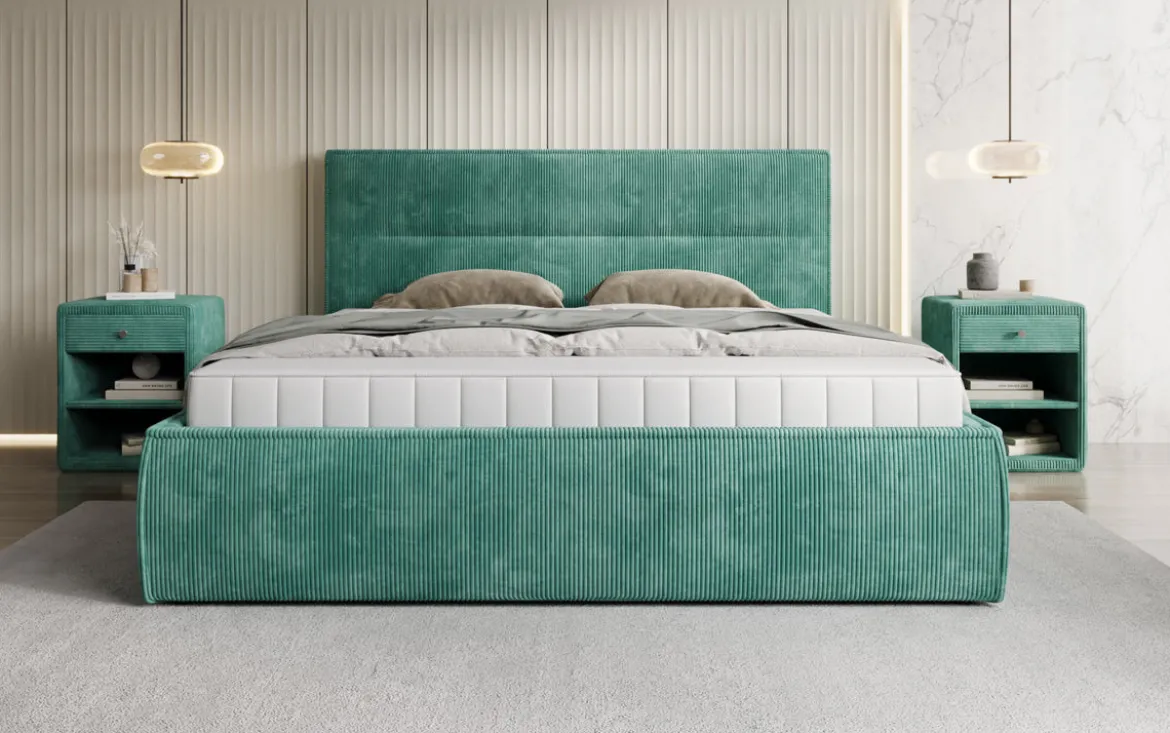 Designer Polsterbett Merry in Cord mit Stauraum