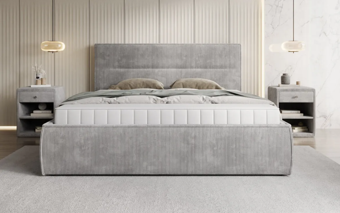 Designer Polsterbett Merry in Cord mit Stauraum