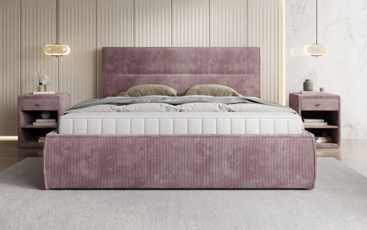 Designer Polsterbett Merry in Cord mit Stauraum
