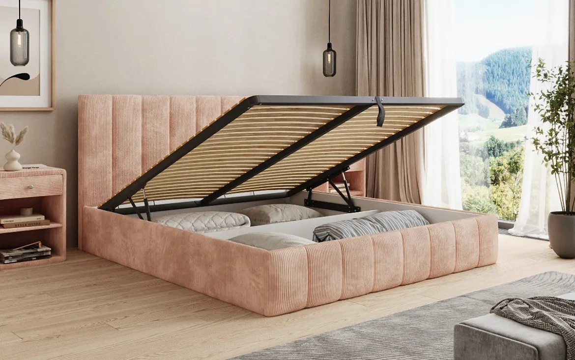 Designer Polsterbett Mila in Cord mit Stauraum