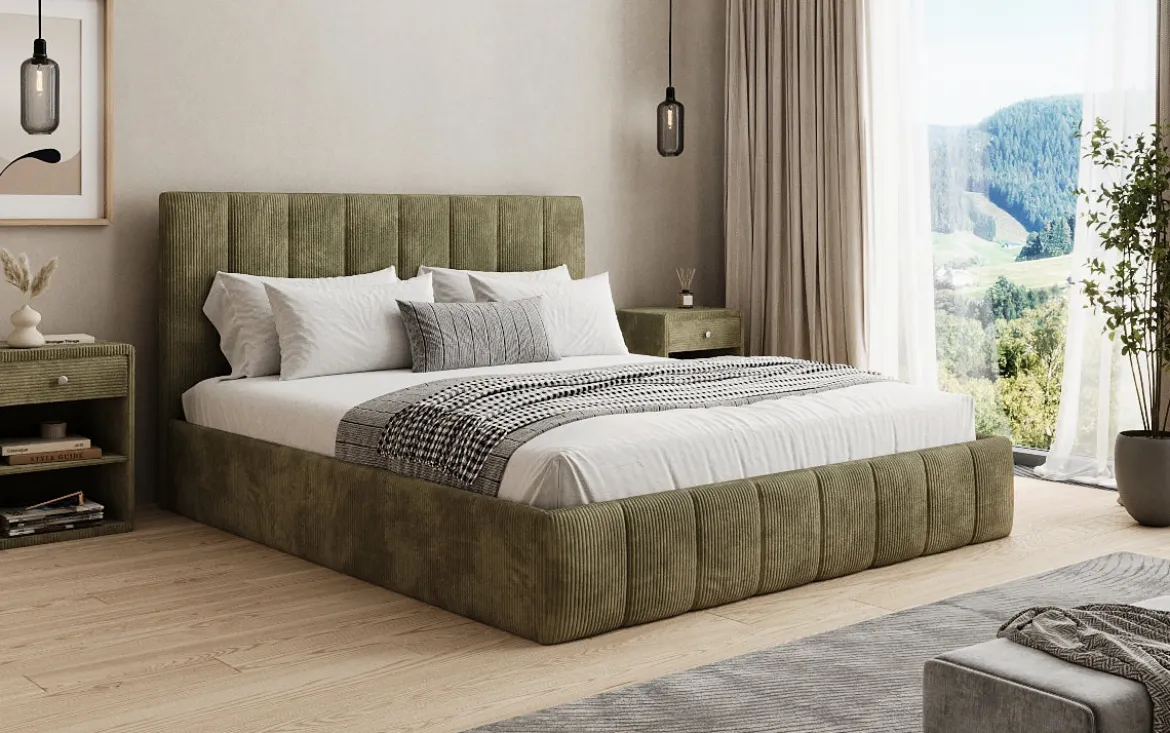 Designer Polsterbett Mila in Cord mit Stauraum