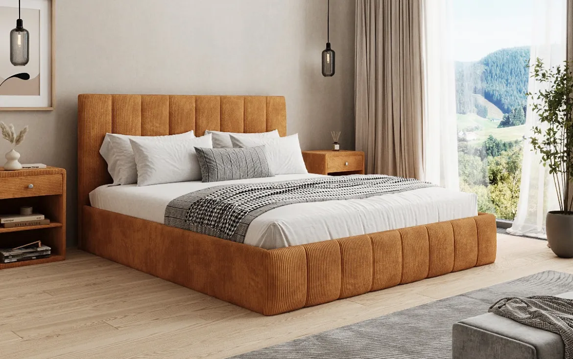 Designer Polsterbett Mila in Cord mit Stauraum