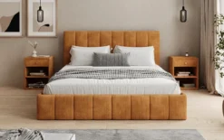 Designer Polsterbett Mila in Cord mit Stauraum
